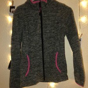 Heather grey and pink fleece zip up jacket